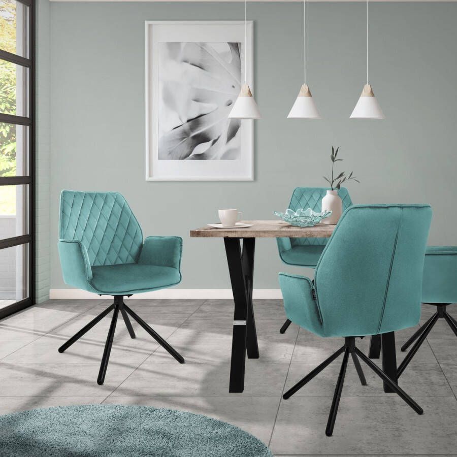 Ml-design eetkamerstoelen set van 6 fluweel sage woonkamerstoel met arm en rugleuning draaistoel autostoel gestoffeerde stoel met metalen poten ergonomische draaibare fauteuil keukenstoel loungestoel - Foto 1