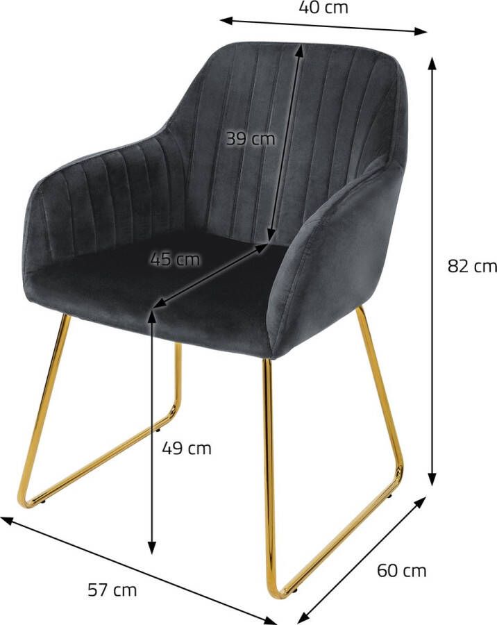 Ml-design eetkamerstoelen set van 6 fluwelen zitting grijs woonkamerstoel met rugleuning en armleuningen keukenstoel met gouden poten gestoffeerde stoel met metalen frame ergonomische armstoel voor eettafel - Foto 3