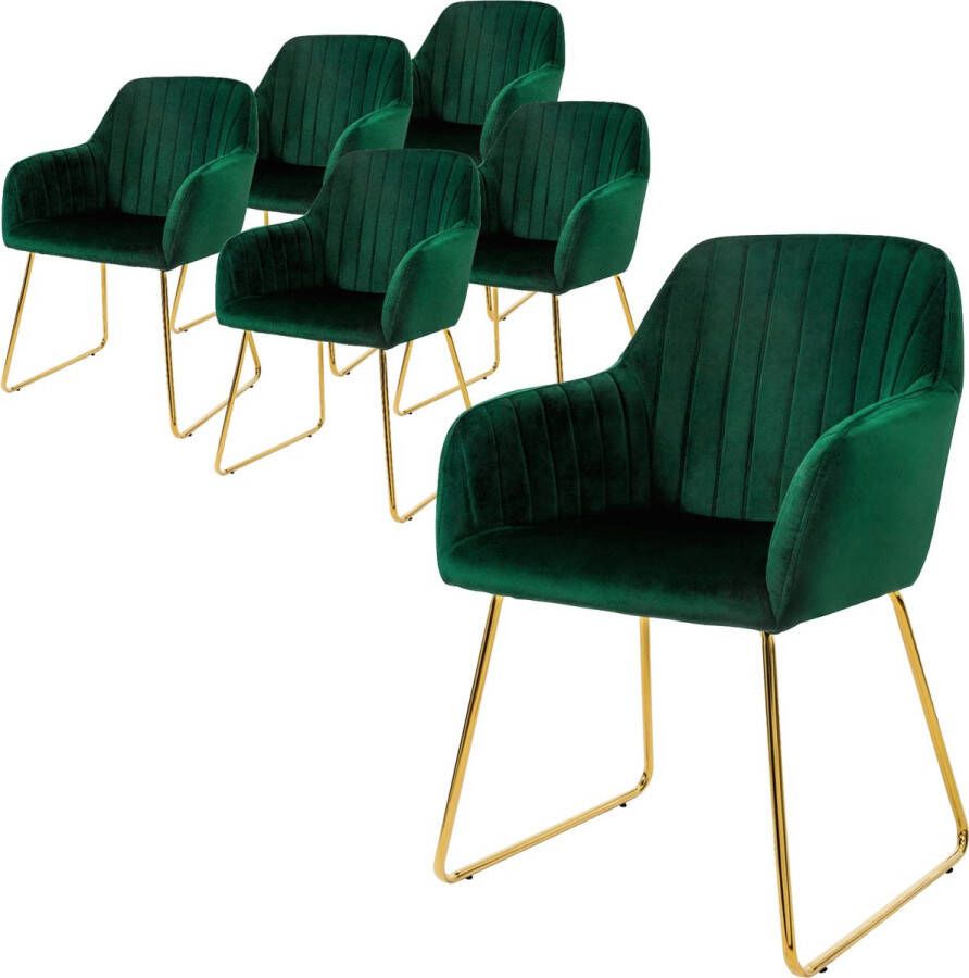 Ml-design eetkamerstoelen set van 6 fluwelen zitting groen woonkamerstoel met rugleuning en armleuningen keukenstoel met gouden poten gestoffeerde stoel met metalen frame ergonomische armstoel voor eettafel - Foto 2