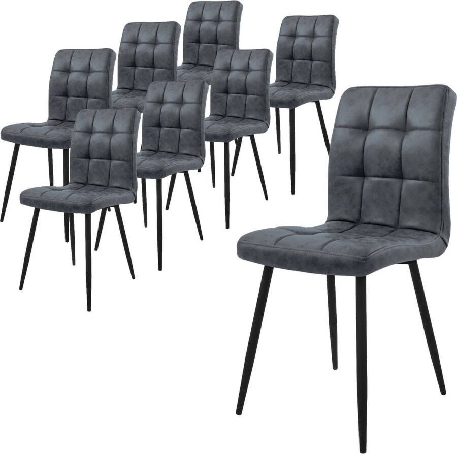 Ml-design eetkamerstoelen set van 8 antraciet keukenstoel van kunstleer woonkamerstoel met rugleuning gestoffeerde stoel met metalen poten ergonomische stoel voor eettafel