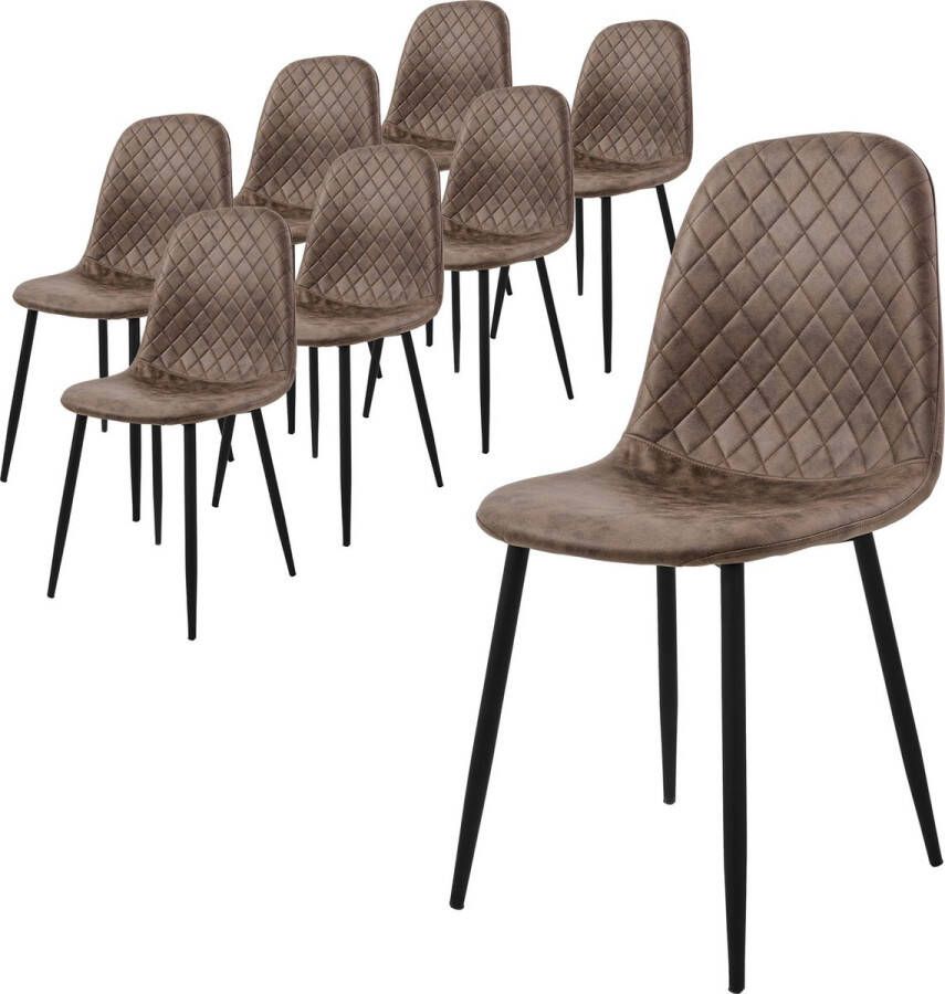 Ml-design eetkamerstoelen set van 8 bruin keukenstoel van kunstleer woonkamerstoel met rugleuning gestoffeerde stoel met metalen poten ergonomische stoel voor eettafel eetkamerstoel Scandinavisch