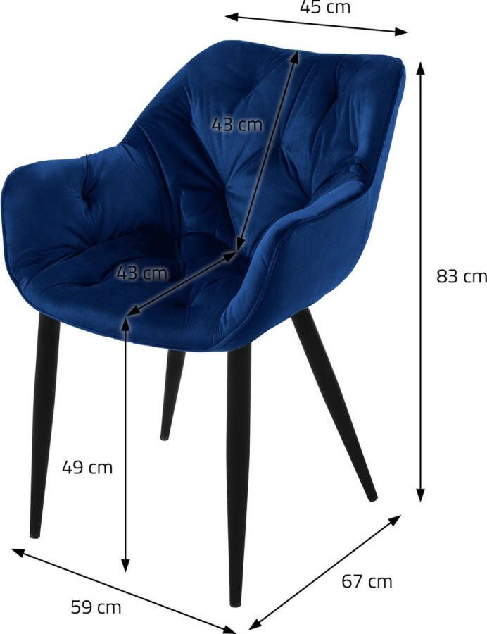 Ml-design eetkamerstoelen set van 8 donkerblauw keukenstoel met dikke fluwelen gestoffeerde zitting metalen poten woonkamerstoel met rugleuning en armleuningen gewatteerde gestoffeerde stoel - Foto 2