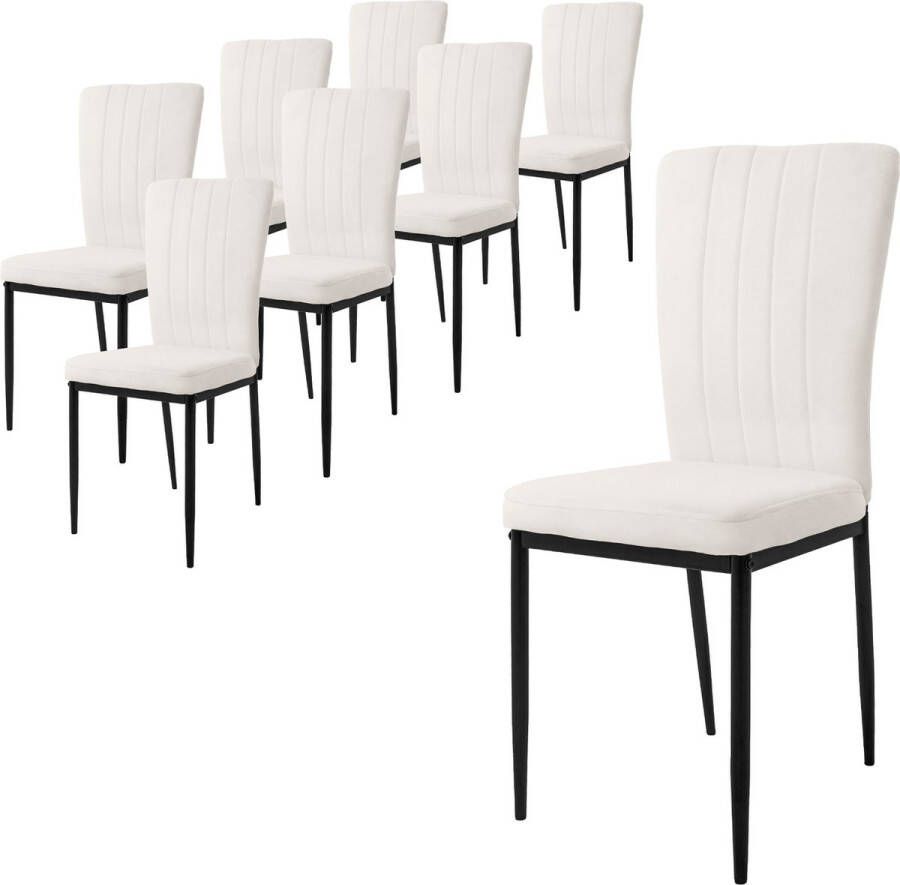 Ml-design eetkamerstoelen set van 8 met fluwelen bekleding wit keukenstoelen met rugleuning gestoffeerde stoel met metalen poten ergonomische eettafelstoel moderne eetkamerstoel woonkamerstoel - Foto 2