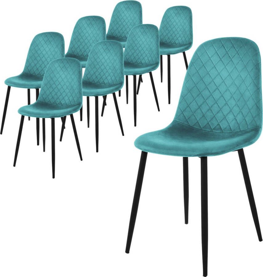 Ml-design eetkamerstoelen set van 8 petrol keukenstoel met fluwelen bekleding woonkamerstoel met rugleuning gestoffeerde stoel met metalen poten ergonomische stoel voor eettafel Scandinavische eetkamerstoel - Foto 2