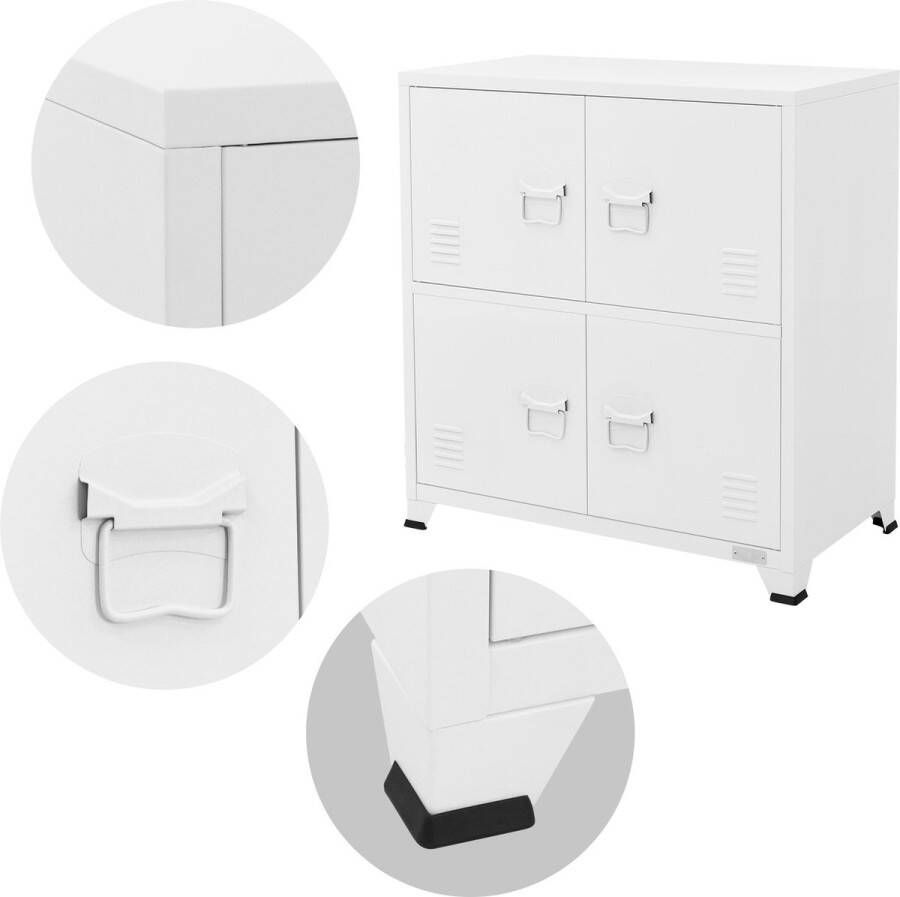 Ml-design Kantoorkast met twee niveaus magnetische sluiting 75x40x80 5 cm wit staal - Foto 2