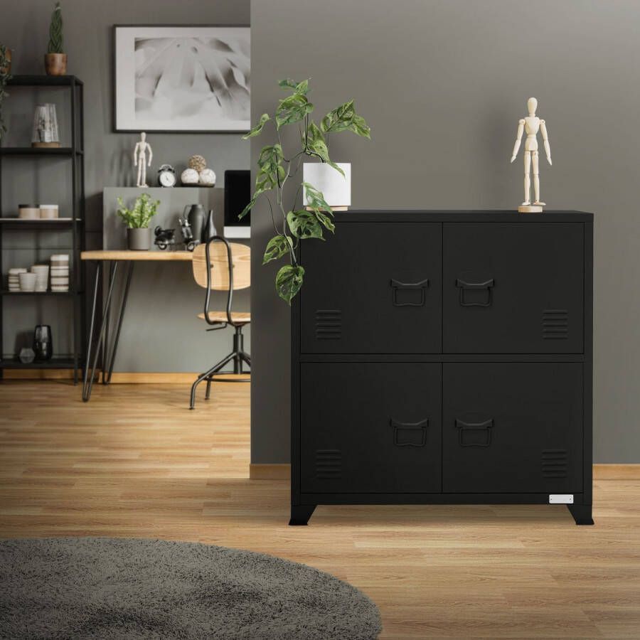 Ml-design Kantoorkast met twee niveaus magnetische sluiting 75x40x80 5 cm zwart staal - Foto 2