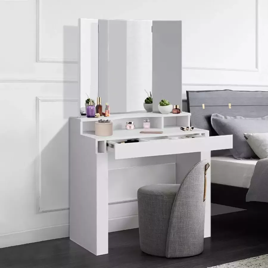 Ml-design kaptafel met spiegel wit 89.5x155x43.5 cm gemaakt van MDF spaanplaat