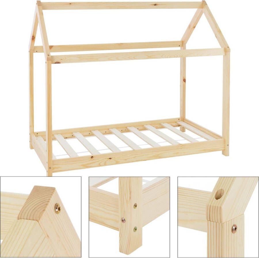 Ml-design Kinderbed huisbed 80x160 cm van grenenhout incl. matras H-10cm houten bed met dak en lattenbodem - Foto 4