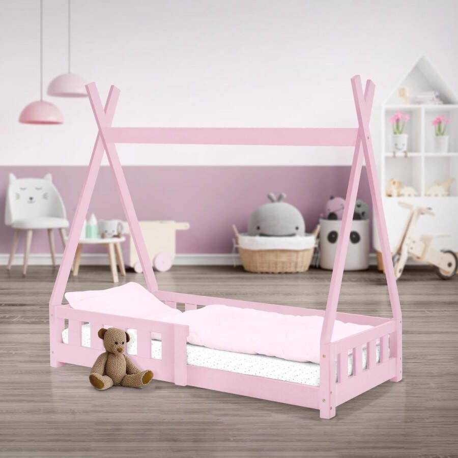 Ml-design Kinderbed met uitvalbeveiliging en lattenbodem 70x140 cm Roze grenenhout