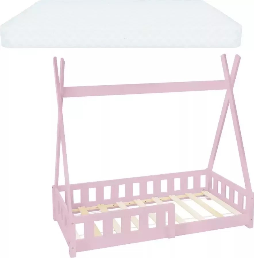 Ml-design Kinderbed met uitvalbeveiliging en lattenbodem 70x140 cm Roze grenenhout - Foto 1