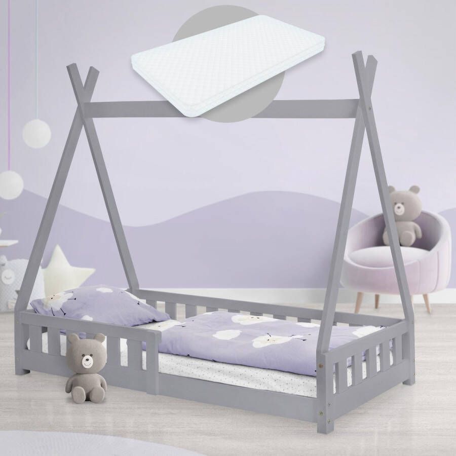 Ml-design Kinderbed met uitvalbeveiliging en lattenbodem 80x160 cm Lichtgrijs grenen hout - Foto 2