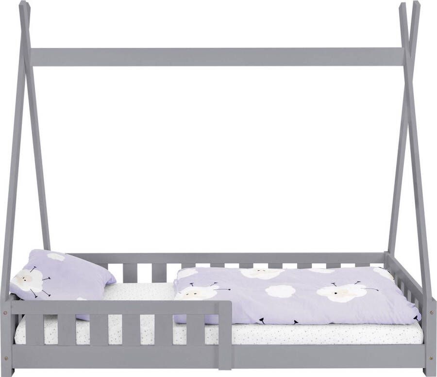 Ml-design Kinderbed met uitvalbeveiliging en lattenbodem 80x160 cm Lichtgrijs grenen hout