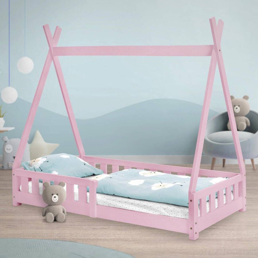 Ml-design Kinderbed met uitvalbeveiliging en lattenbodem 80x160 cm Roze grenenhout