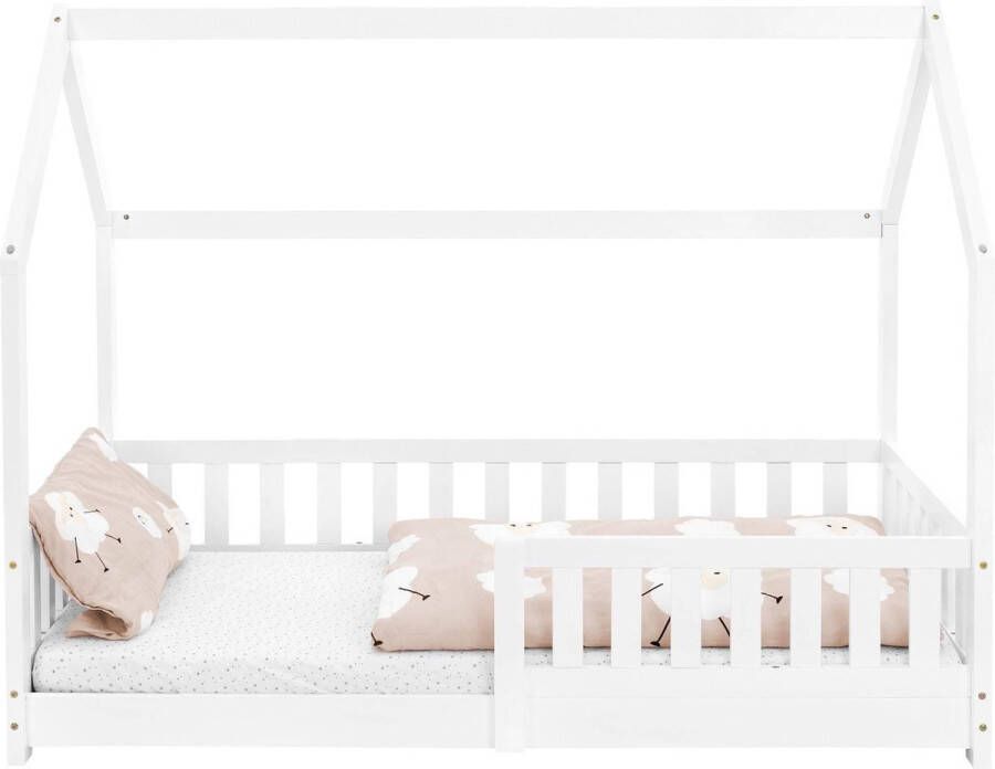 Ml-design Kinderbed met uitvalbeveiliging lattenbodem en dak 80x160 cm Wit grenen hout