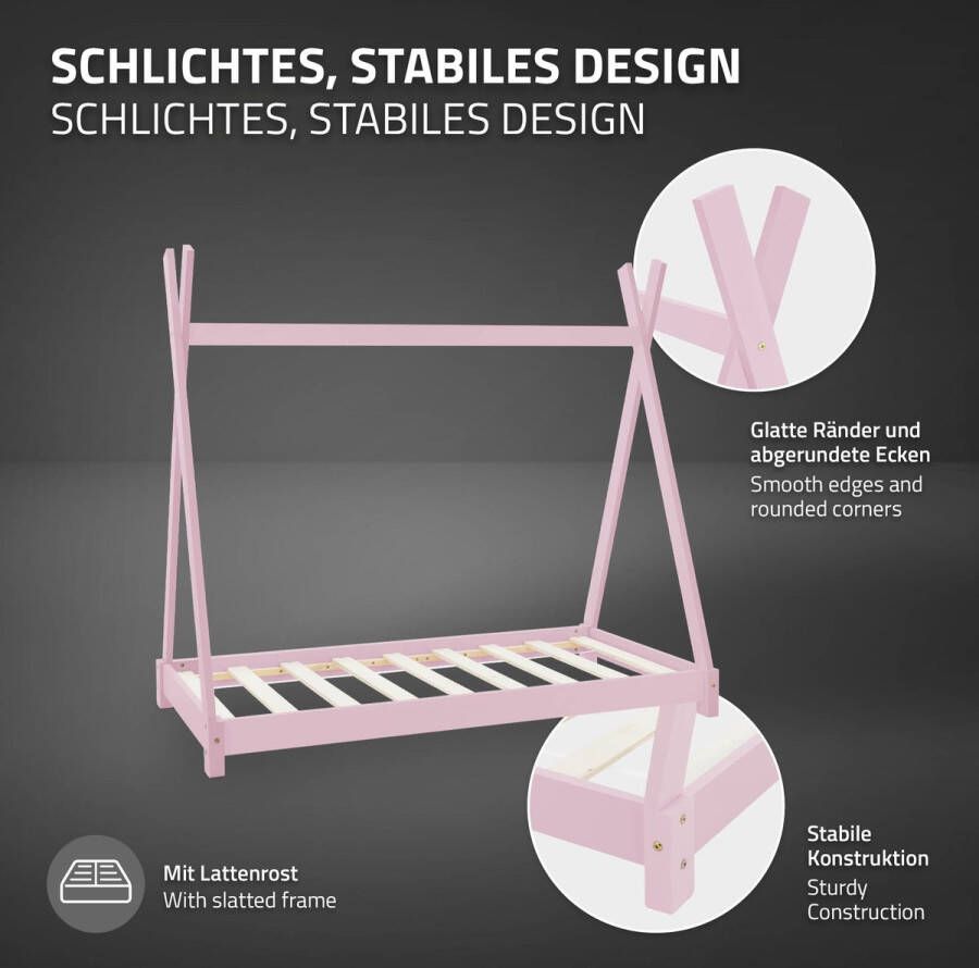 Ml-design Kinderbed Tipi met lattenbodem 70x140 cm Roze Hout ML Ontwerp