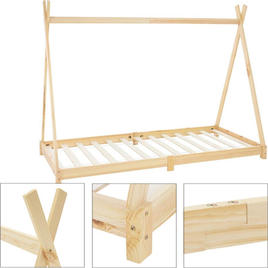 Ml-design Kinderbed Tipi 90x200 cm van grenenhout incl. matras H-10cm houten bed met lattenbodem - Foto 3