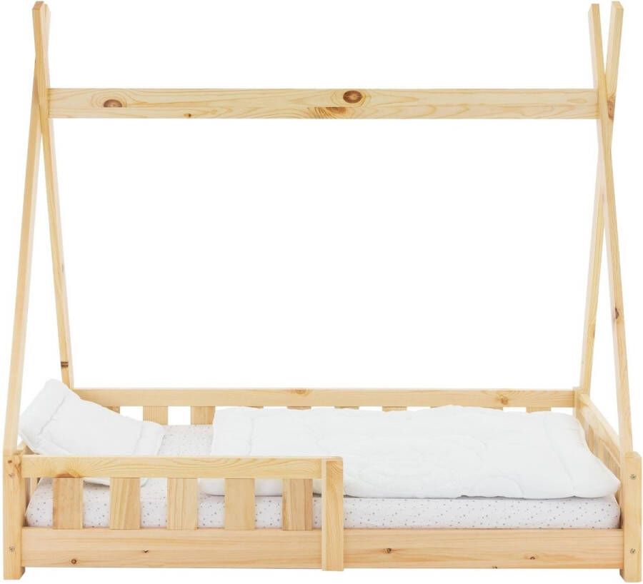 ml-design kinderbed tipi met uitvalbeveiliging en lattenbodem 70x140 cm huisbed naturel indianenbed van massief grenen hout kinderhuis jeugdbed houten bed huis speelbed kinderbed tent 70x140 cm naturel van grenen hout