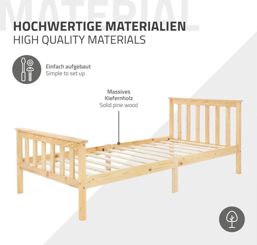 Ml-design Houten bedframe 90x200 cm van grenenhout met lattenbodem hoofdbord en voeteneind - Foto 2