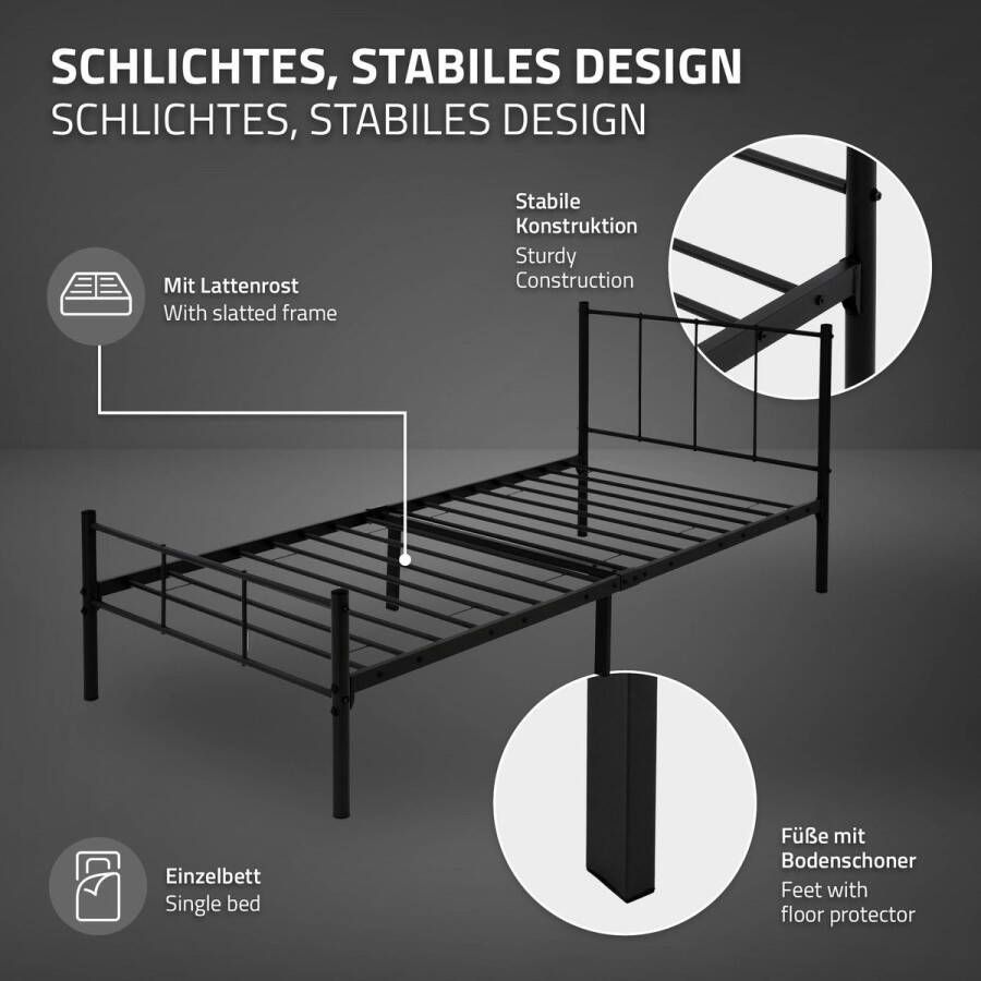 Ml-design Metalen bed 90x200 cm met lattenbodem en matras met hoofdbord