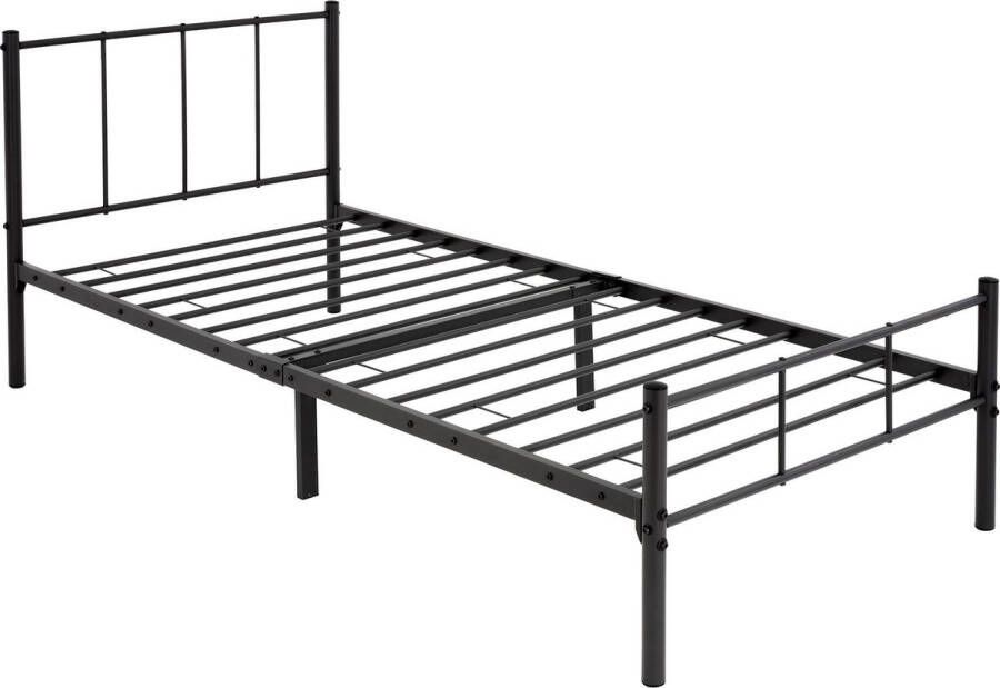 Ml-design metalen bed zwart 90x200 cm gemaakt van stalen frame met hoofdbord en lattenbodem