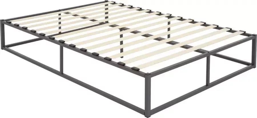 Ml-design Bedframe tweepersoonsbed 140x200 cm van metaal in antraciet met lattenbodem