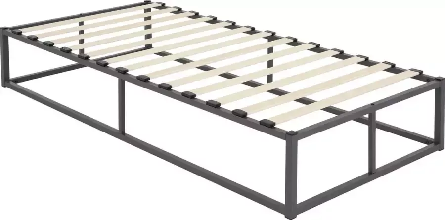Ml-design Bedframe eenpersoonsbed 90x200cm van metaal in antraciet met lattenbodem