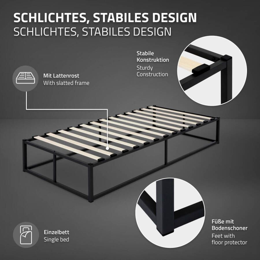 Ml-design Bedframe eenpersoonsbed metalen bed 90x200 cm zwart incl. matras H-10cm met lattenbodem - Foto 4
