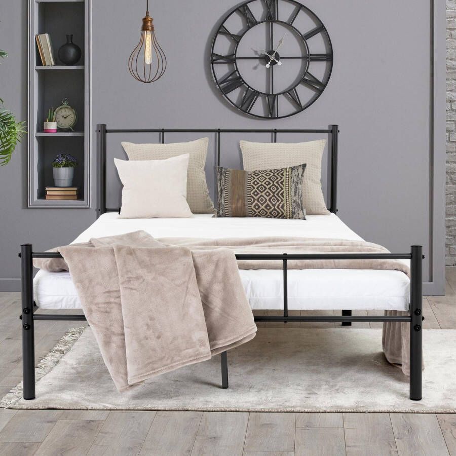 ml-design metalen bed zwart 120x200 cm op stalen frame met hoofdbord en lattenbodem