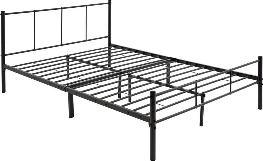 Ml-design metalen bed zwart 140x200 cm op stalen frame met hoofdbord en lattenbodem