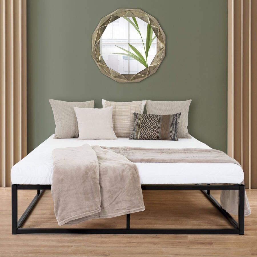 Ml-design metalen bed 160x200 cm op stalen frame met houten lattenbodem zwart metalen bedframe robuust eenvoudige montage veel opbergruimte tweepersoonsbed huwelijksbed jeugdbed volwassen logeerbed - Foto 2
