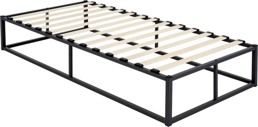Ml-design Bedframe eenpersoonsbed 90x200cm van metaal in zwart met lattenbodem
