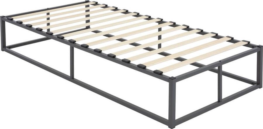 Ml-design Bedframe eenpersoonsbed metalen bed 90x200 cm antraciet incl. matras H-10cm met lattenbodem - Foto 3