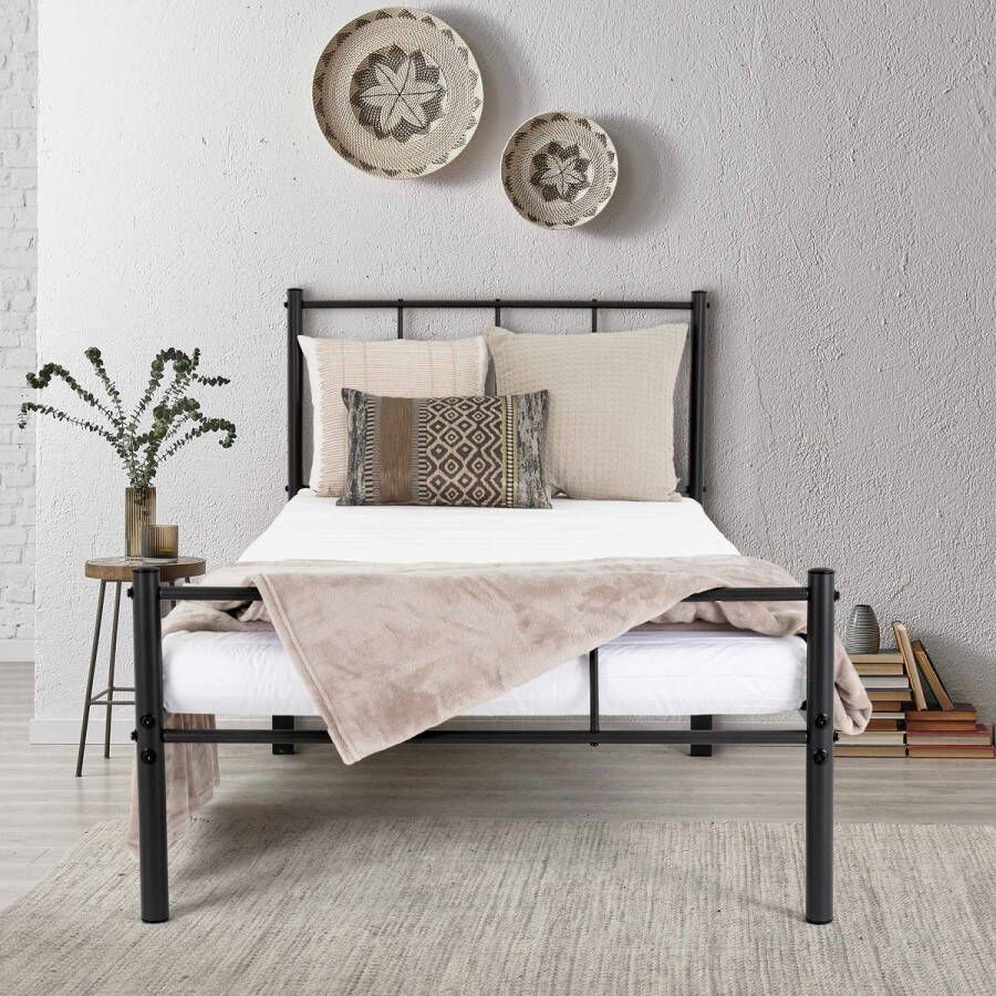 ml-design metalen bed zwart 90x200 cm gemaakt van stalen frame met hoofdbord en lattenbodem