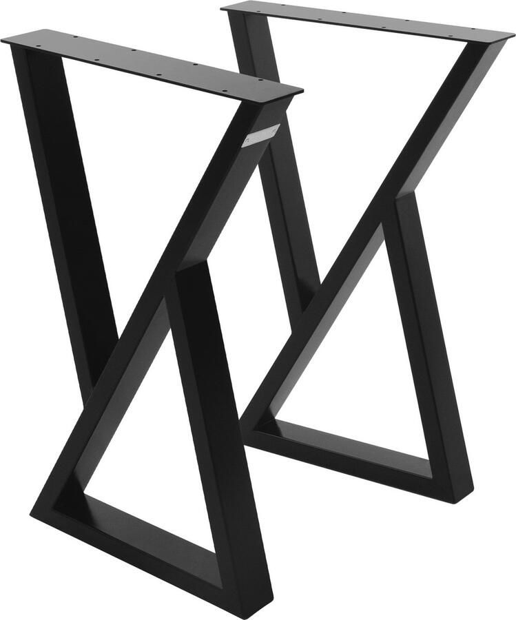 Ml-design 2 tafelpoten B40xH71 cm X-vormige tafellopers van gepoedercoat staal zwart