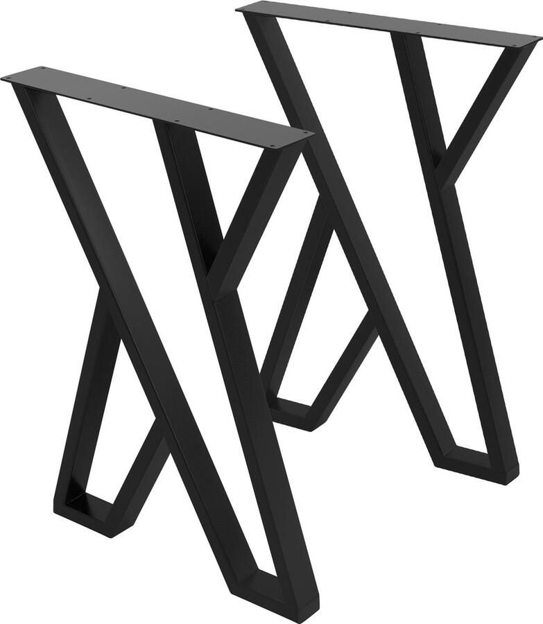 Ml-design 2 tafelpoten B50xH71 cm X-vormige tafellopers gepoedercoat staal zwart industrieel ontwerp sledevoet voor eettafel bureau