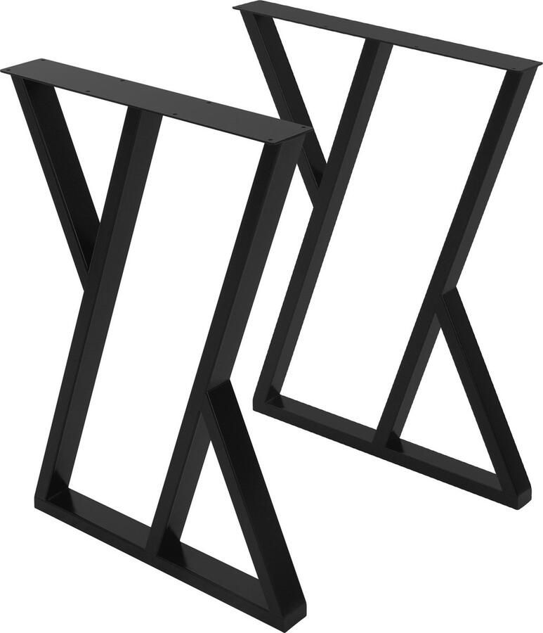 Ml-design 2 tafelpoten B50xH71 cm X-vormige tafellopers gepoedercoat staal zwart industrieel ontwerp sledevoet voor eettafel bureau