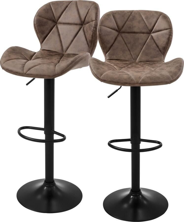 Ml-design Barkruk set van 2 bruin kunstlederen bekleding met rugleuning en voetensteun in hoogte verstelbaar 59-79cm - Foto 2