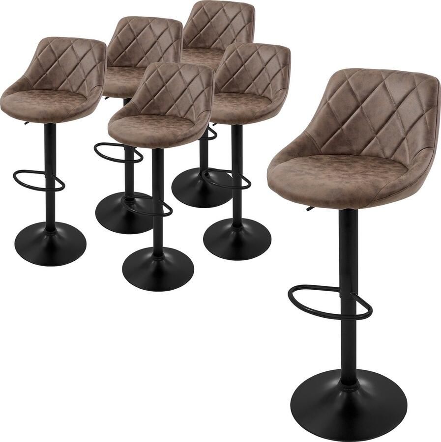 Ml-design barkruk set van 6 bekleding van kunstleer bruin gestoffeerde barkruk met rugleuning en voetensteun in hoogte verstelbare barkruk 360° draaibaar bistrostoel draaistoel barstoelen