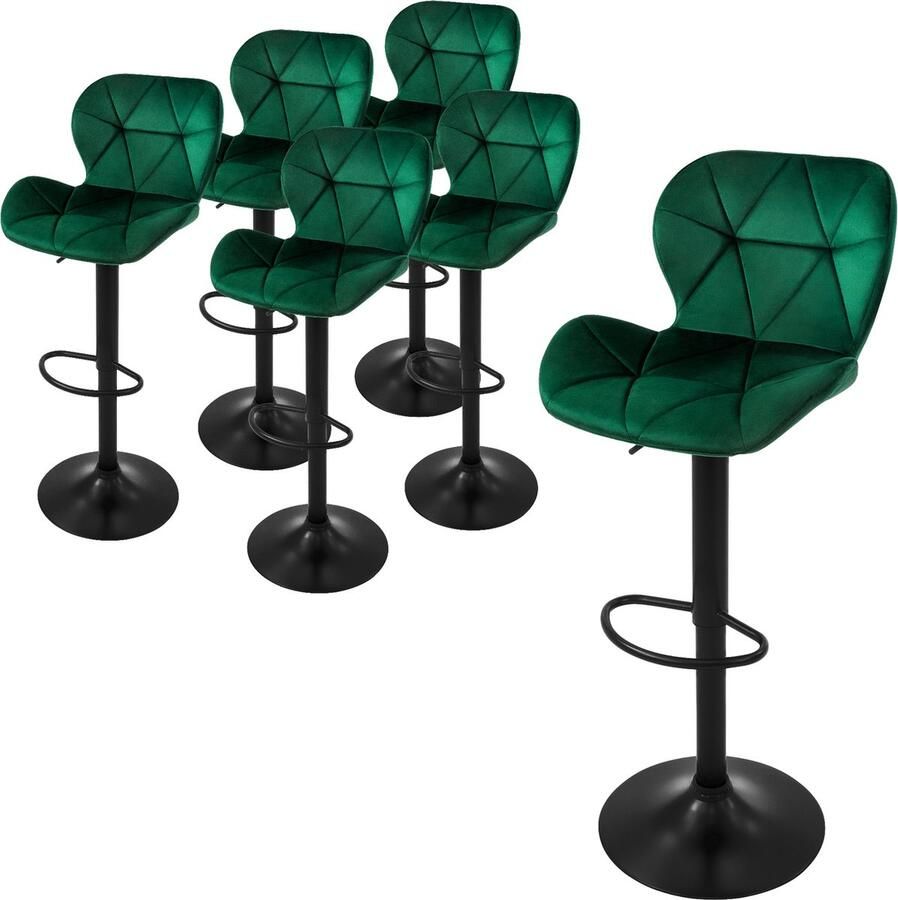 Ml-design barkruk set van 6 fluwelen bekleding groen gestoffeerde barkruk met rugleuning en voetensteun barkruk in hoogte verstelbaar 59-79 cm 360° draaibaar bistro kruk draaibare barstoelen