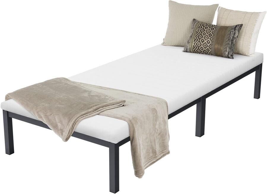 Ml-design Bedframe eenpersoonsbed metalen bed 90x200 cm antraciet incl. matras H-10cm met lattenbodem - Foto 2