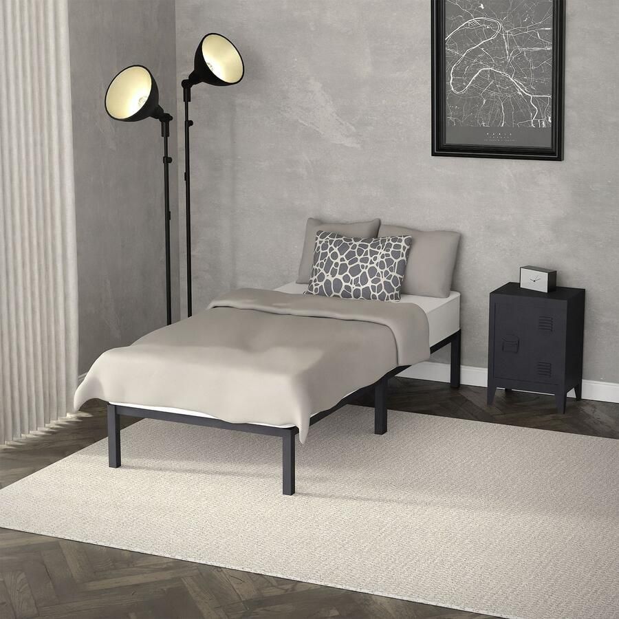 Ml-design Bedframe eenpersoonsbed 90x200cm van metaal in antraciet met lattenbodem