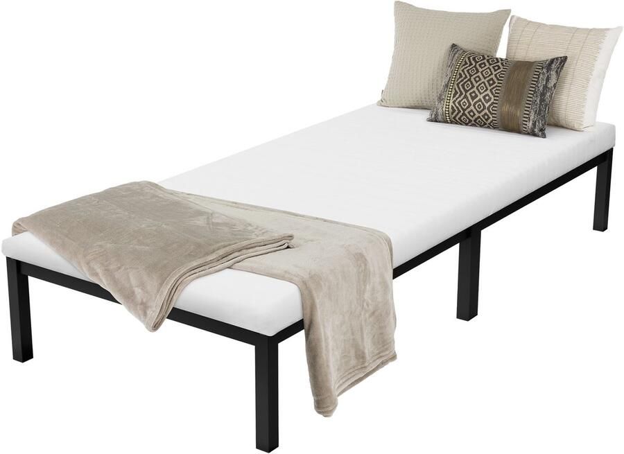 Ml-design Bedframe eenpersoonsbed metalen bed 90x200 cm zwart incl. matras H-10cm met lattenbodem - Foto 3