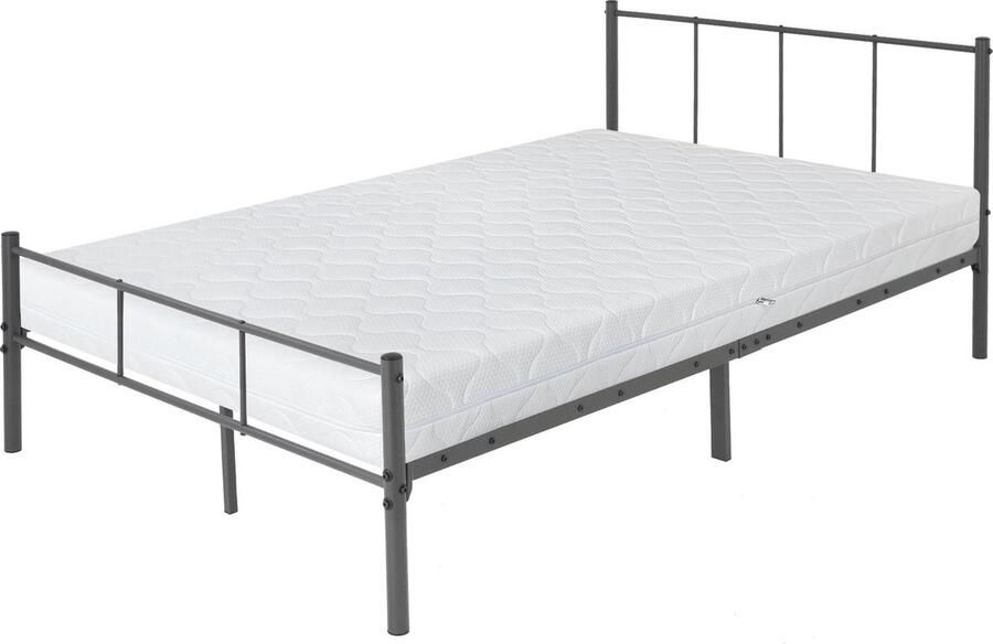 Ml-design Bedframe eenpersoonsbed metalen bed 120x200 cm antraciet incl. matras H-16cm met lattenbodem & hoofdbord