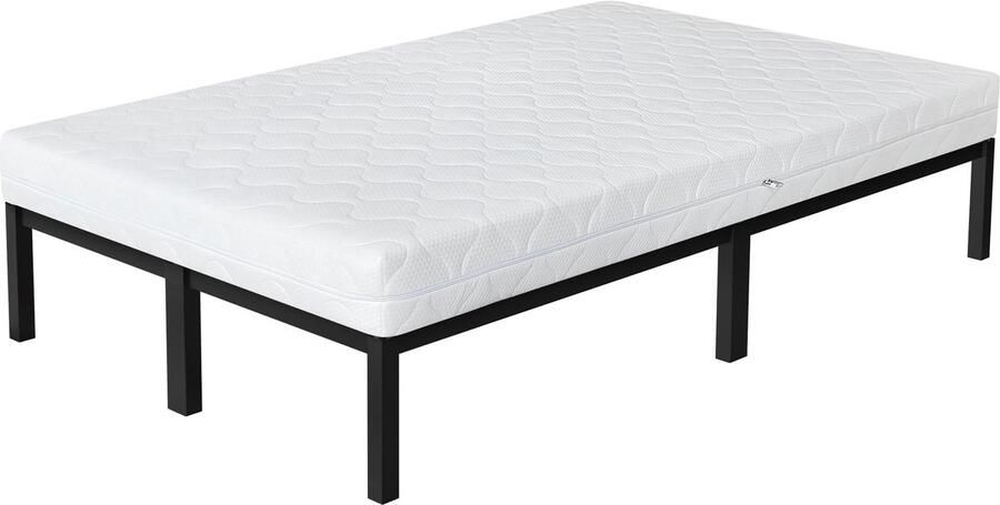Ml-design Bedframe eenpersoonsbed metalen bed 120x200 cm zwart incl. matras H-16cm met lattenbodem - Foto 4