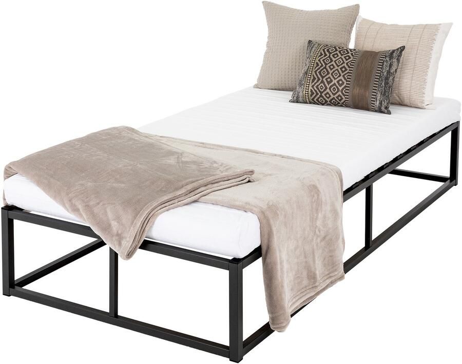 Ml-design Bedframe eenpersoonsbed metalen bed 90x200 cm zwart incl. matras H-16cm met lattenbodem - Foto 3