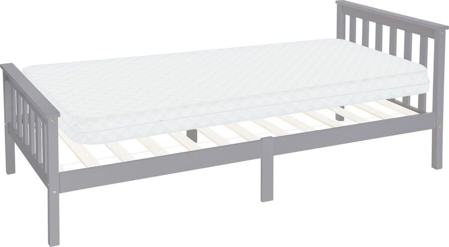 Ml-design Bedframe houten bed 90x200 cm lichtgrijs gemaakt van grenenhout incl. matras H-10cm met lattenbodem en hoofd- en voeteneind - Foto 4