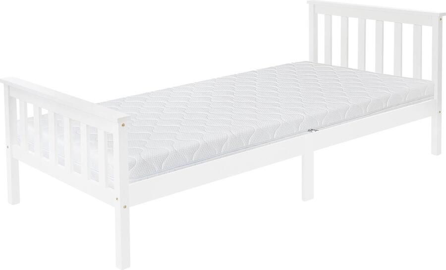 Ml-design Bedframe houten bed 90x200 cm wit gemaakt van grenenhout incl. matras H-16cm met lattenbodem en hoofd- en voeteneind - Foto 5
