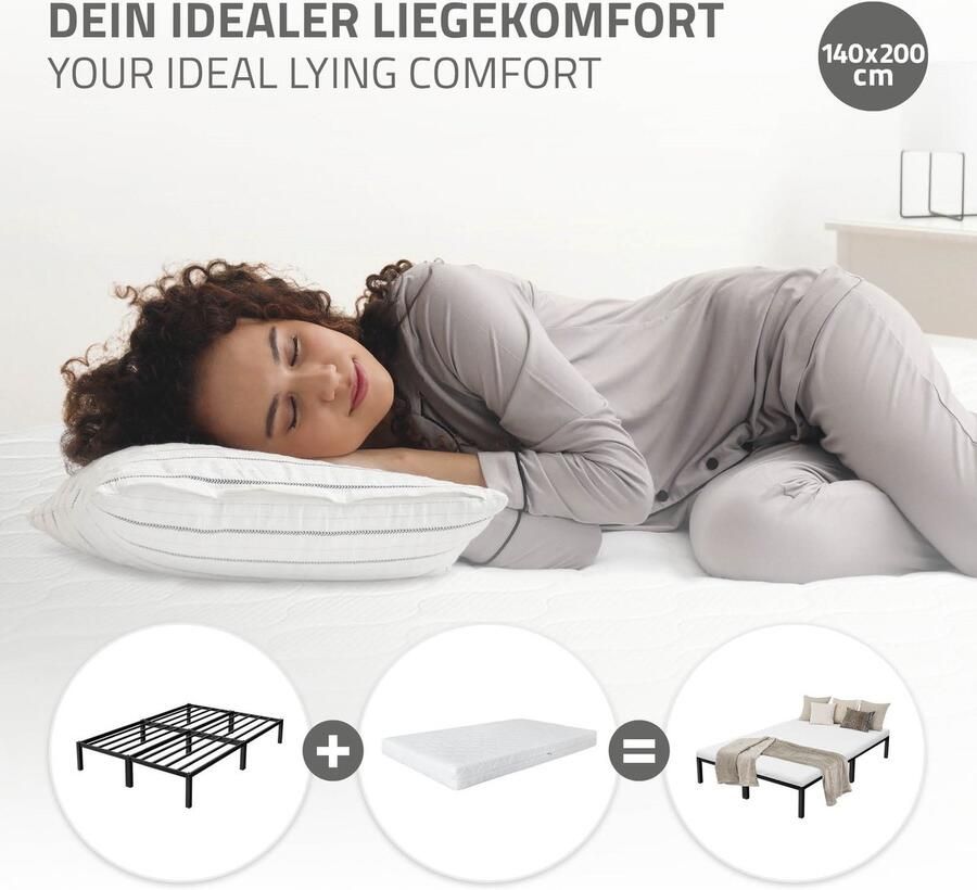 Ml-design Bedframe tweepersoonsbed 140x200 cm van metaal in zwart met lattenbodem - Foto 3