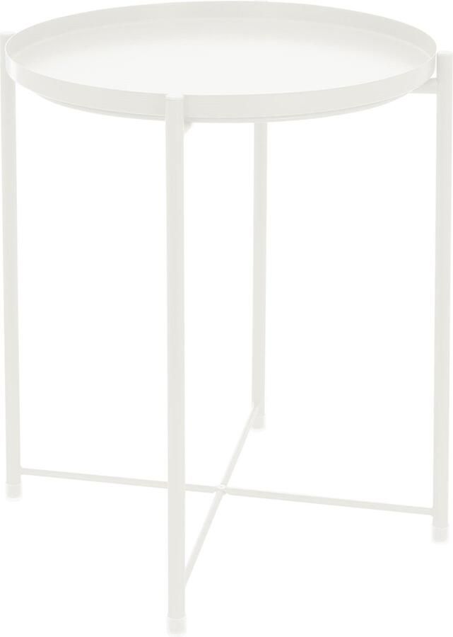 Ml-design Bijzettafel rond Ø42x52 cm wit metaal met dienblad