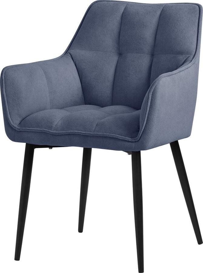 Ml-design eetkamerstoelen in badstof blauw keukenstoel met dikke gestoffeerde zitting en metalen poten woonkamerstoel met rugleuning en armleuningen gestoffeerde stoel ergonomische loungestoel